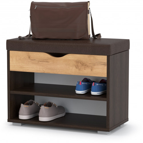 тумба для обуви лайт 08.57, цвет венге/дуб крафт золотой/тёмно-коричневая искусственная кожа в Абакане